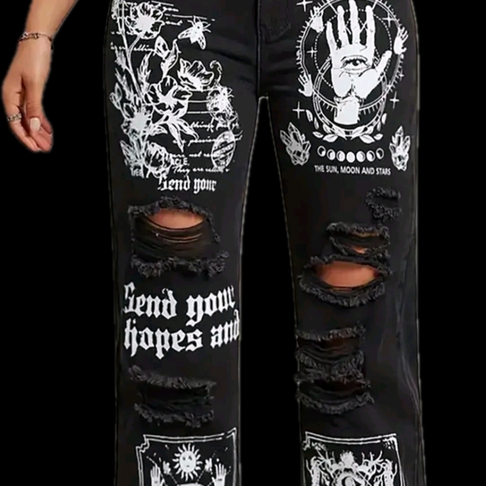 Edgy Black Graphic Women’s Flare Jeans